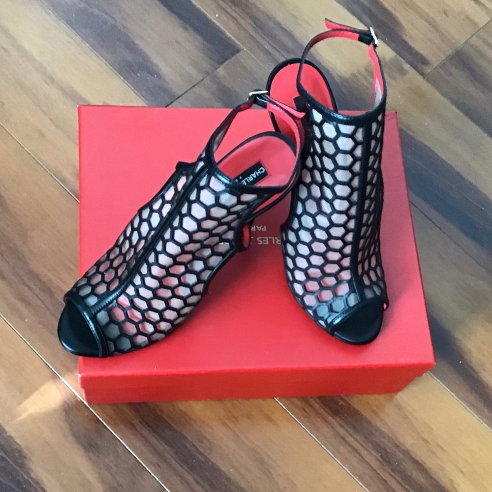 Charles Jourdan Honeycomb Mesh Bootie, Black, Size 10